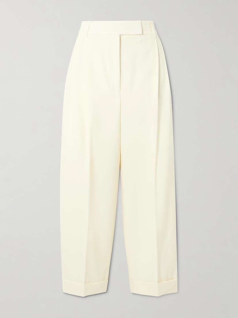 RÓHE Cropped Pleated Wool Wide-leg Pants