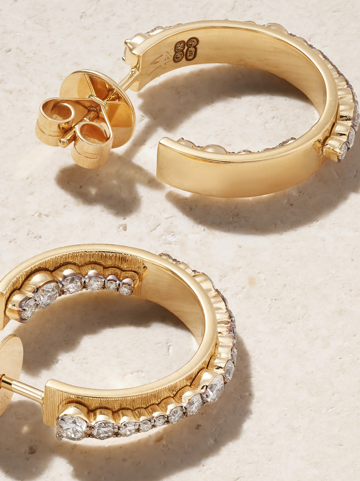 Ileana Makri Inside Out Ripple 18-karat Gold, Rhodium-plated And Diamond Hoop Earrings
