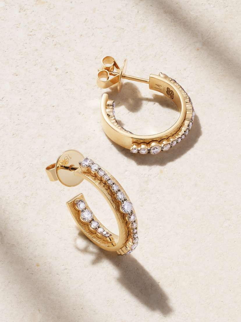 Ileana Makri Inside Out Ripple 18-karat Gold, Rhodium-plated And Diamond Hoop Earrings