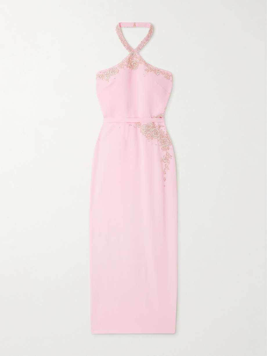 ara sequin and crystal-embellished crepe halterneck gown