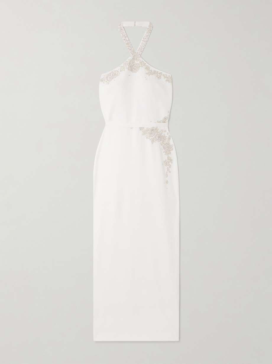 ara embellished crepe halterneck gown