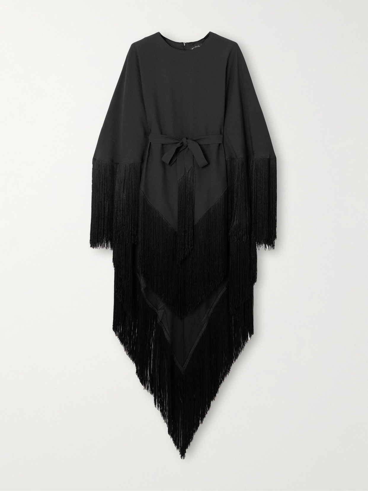 Taller Marmo 1974 Belted Fringed Crepe Kaftan In Black