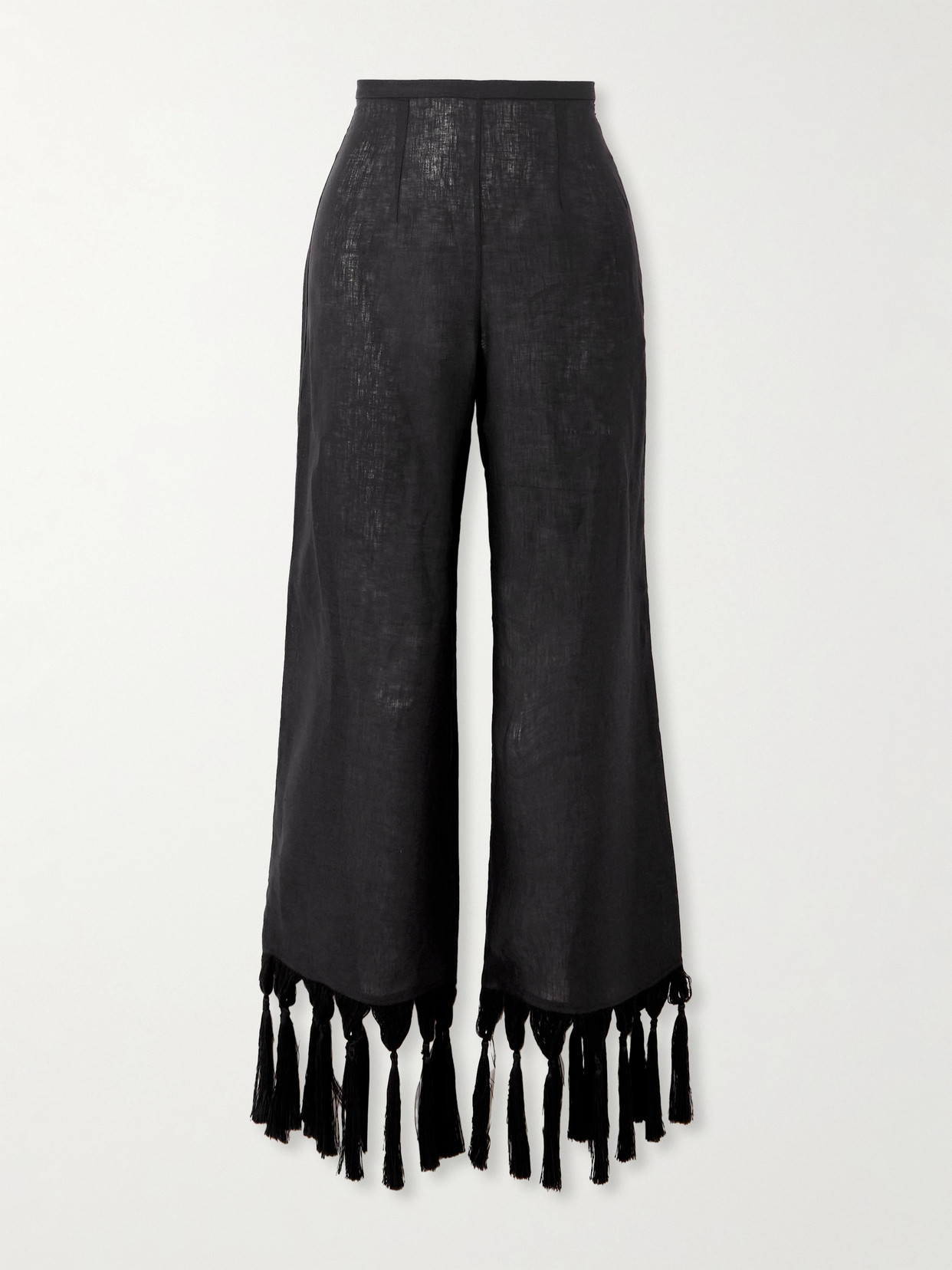 Taller Marmo Marlino Tasseled Linen Wide-leg Pants In Black