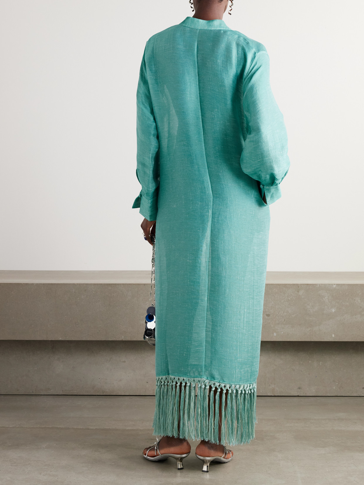 Taller Marmo Bahamas Fringed Linen-blend Maxi Dress In Blue