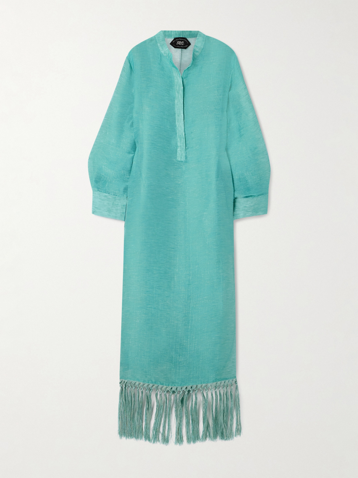 Taller Marmo Bahamas Fringed Linen-blend Maxi Dress In Blue