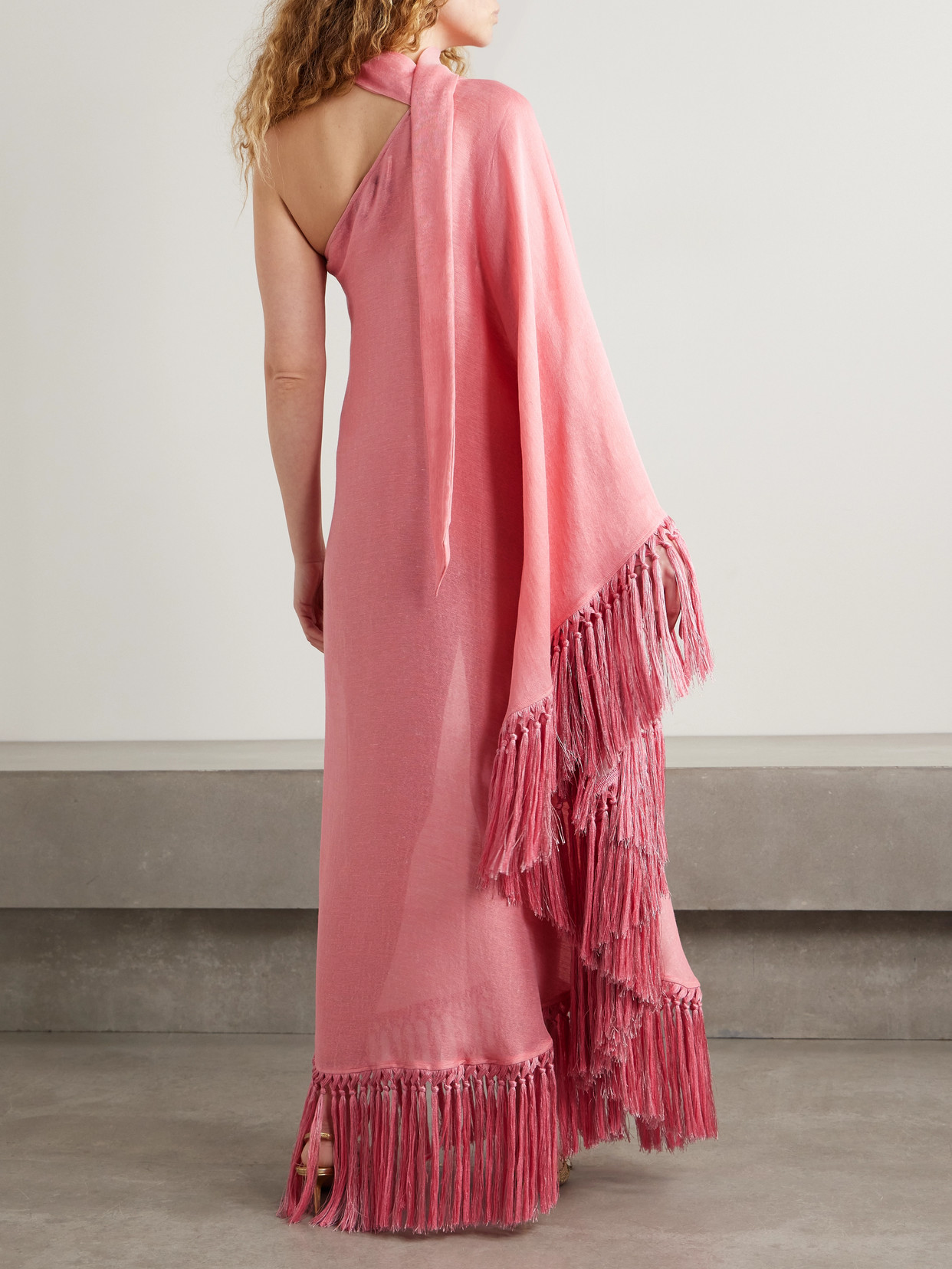 TALLER MARMO ARNO ONE-SLEEVE FRINGED LINEN-BLEND GOWN