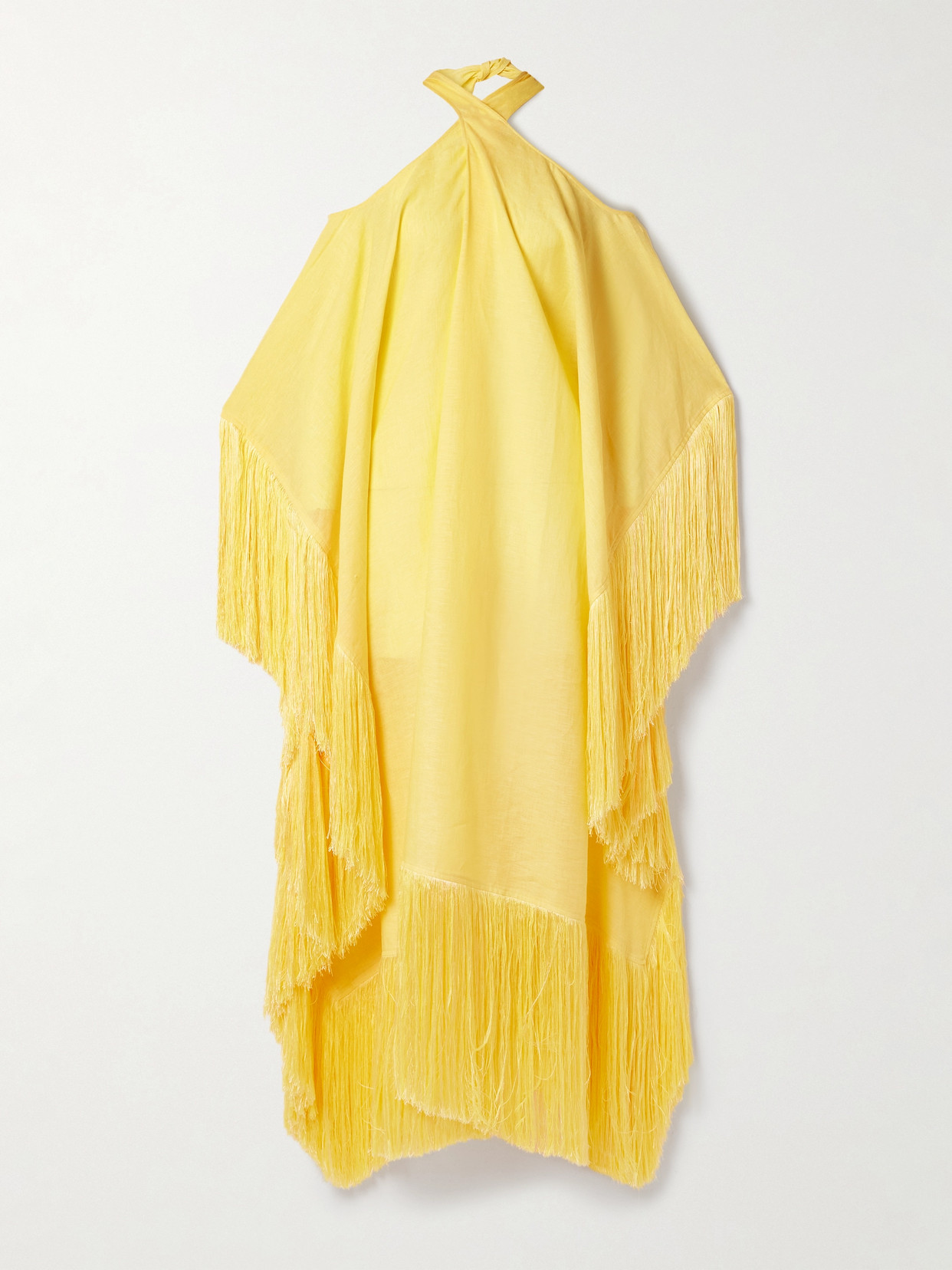 Taller Marmo Bambolino Cold-shoulder Fringed Linen Maxi Dress In Yellow