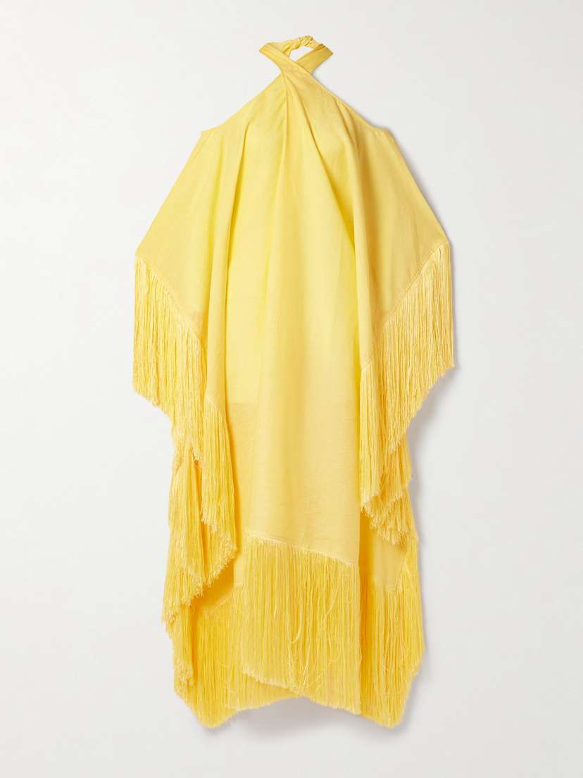 Taller Marmo Bambolino Cold-shoulder Fringed Linen Maxi Dress