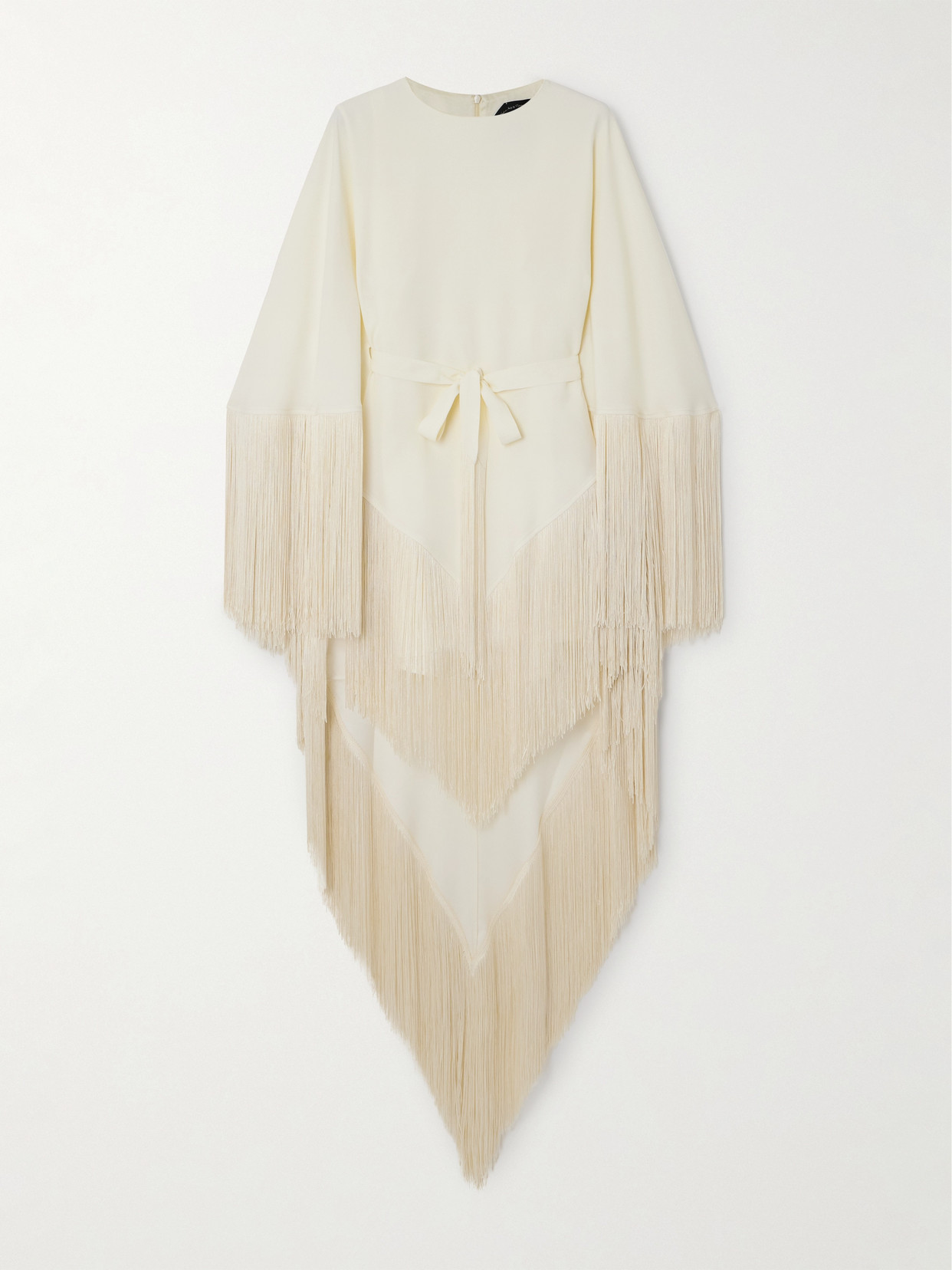 Taller Marmo 1974 Belted Fringed Crepe Kaftan In Cream
