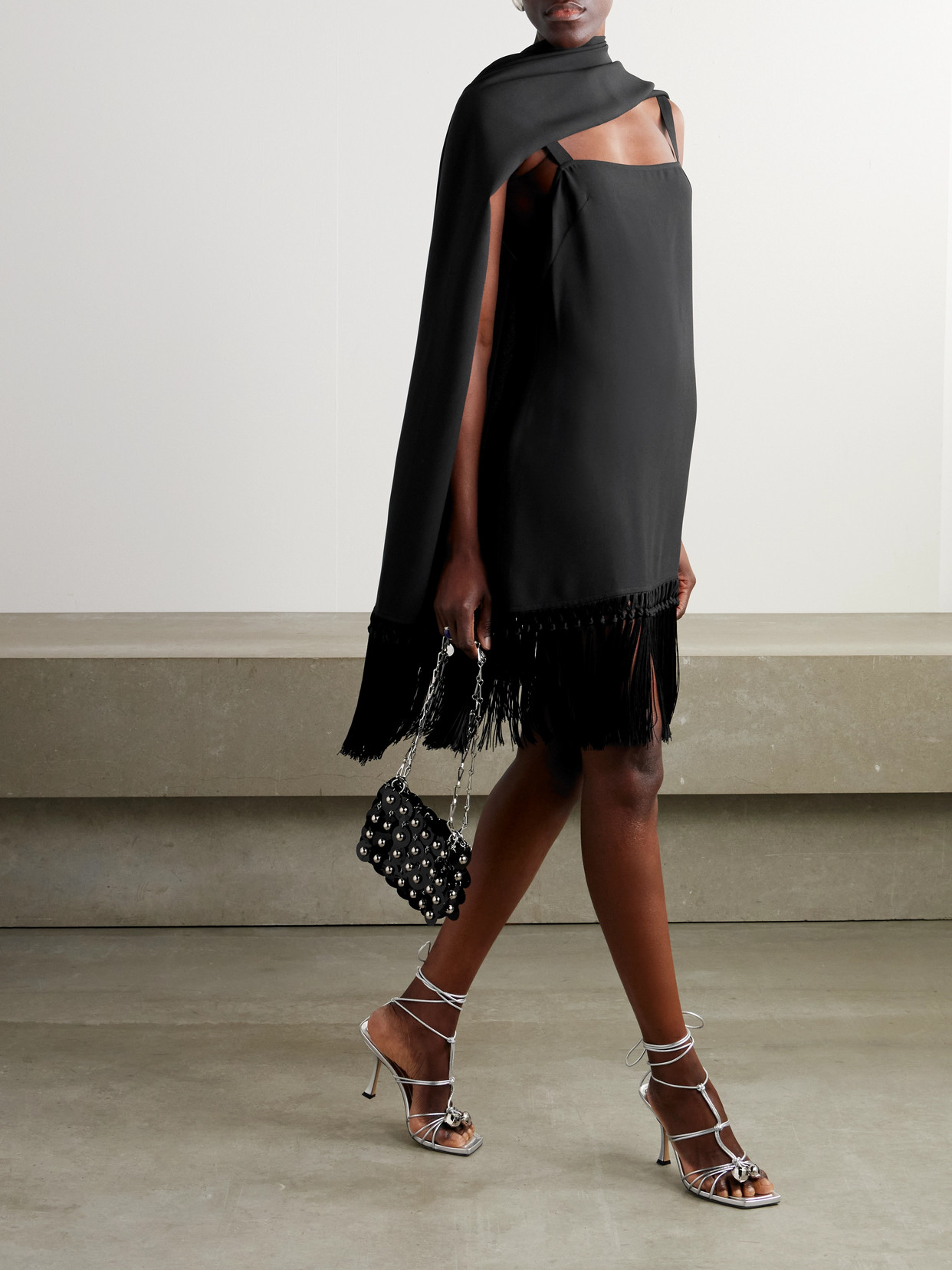 Taller Marmo Babe Fringed Crepe Scarf In Black