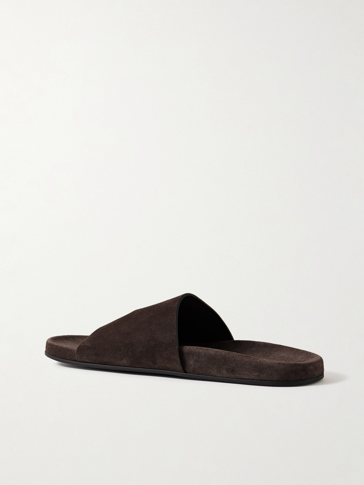 The Row Hugh Suede Slides In Brown