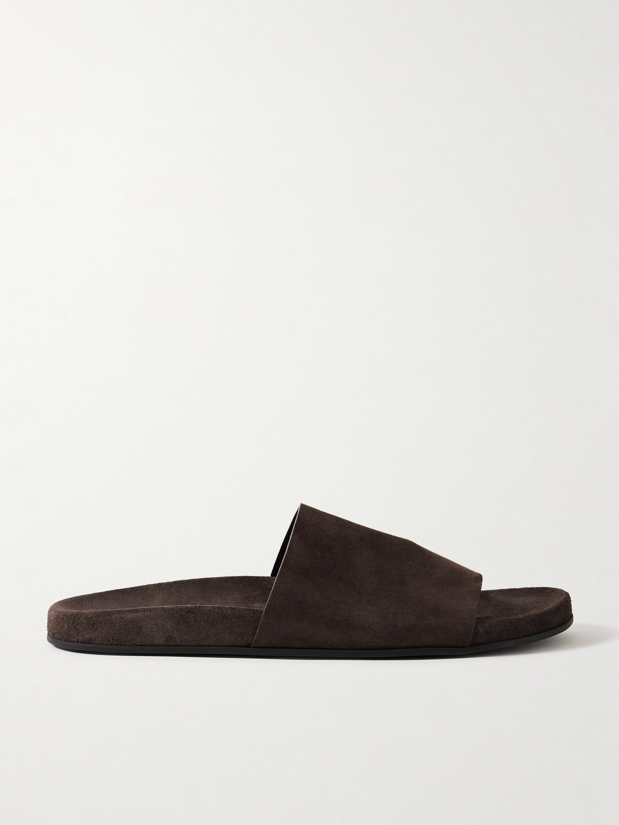 The Row Hugh Suede Slides In Brown