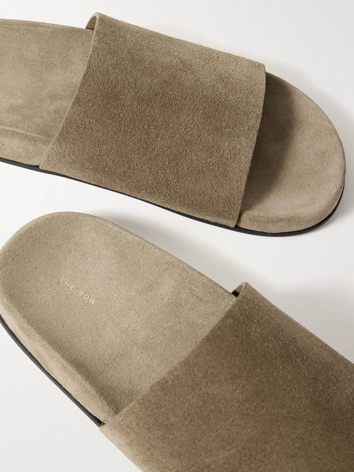 The Row Hugh Leather Flat Slides In Gray