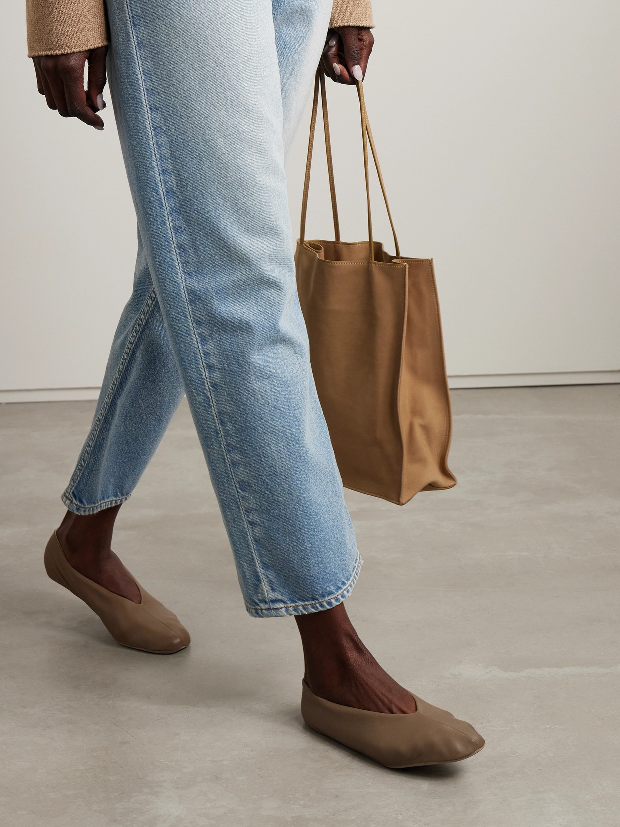 The Row Stella Flat Sole Round Toe Slippers In Brown
