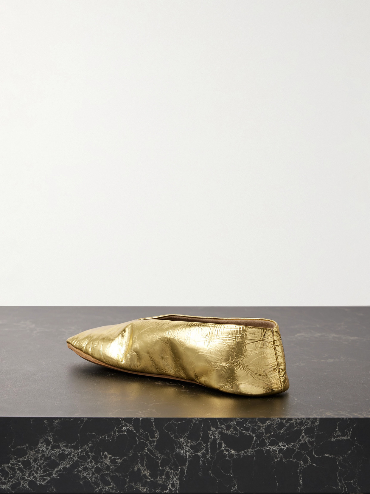 The Row Stella Metallic Crinkled-leather Ballet Flats