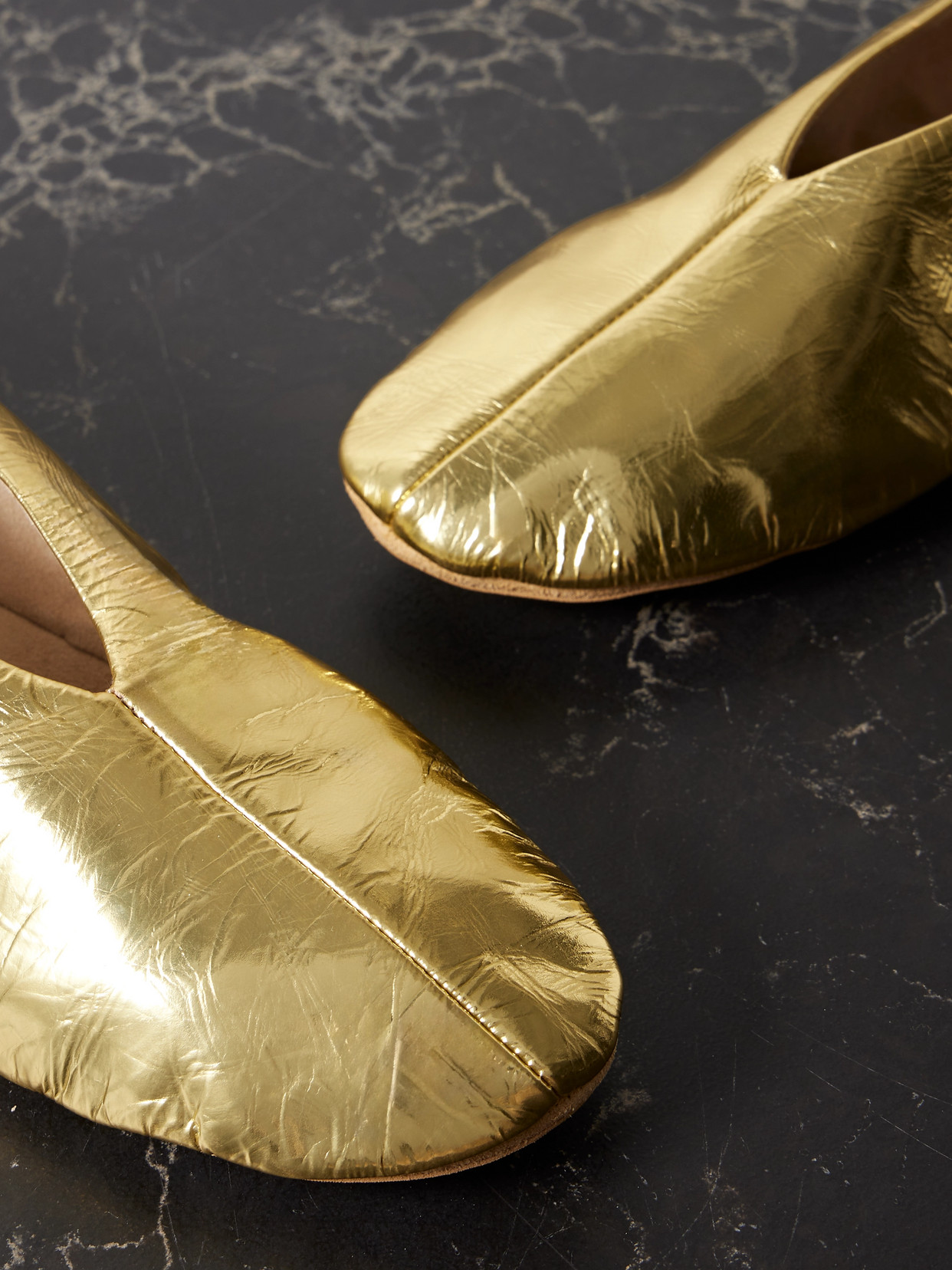 The Row Stella Metallic Crinkled-leather Ballet Flats