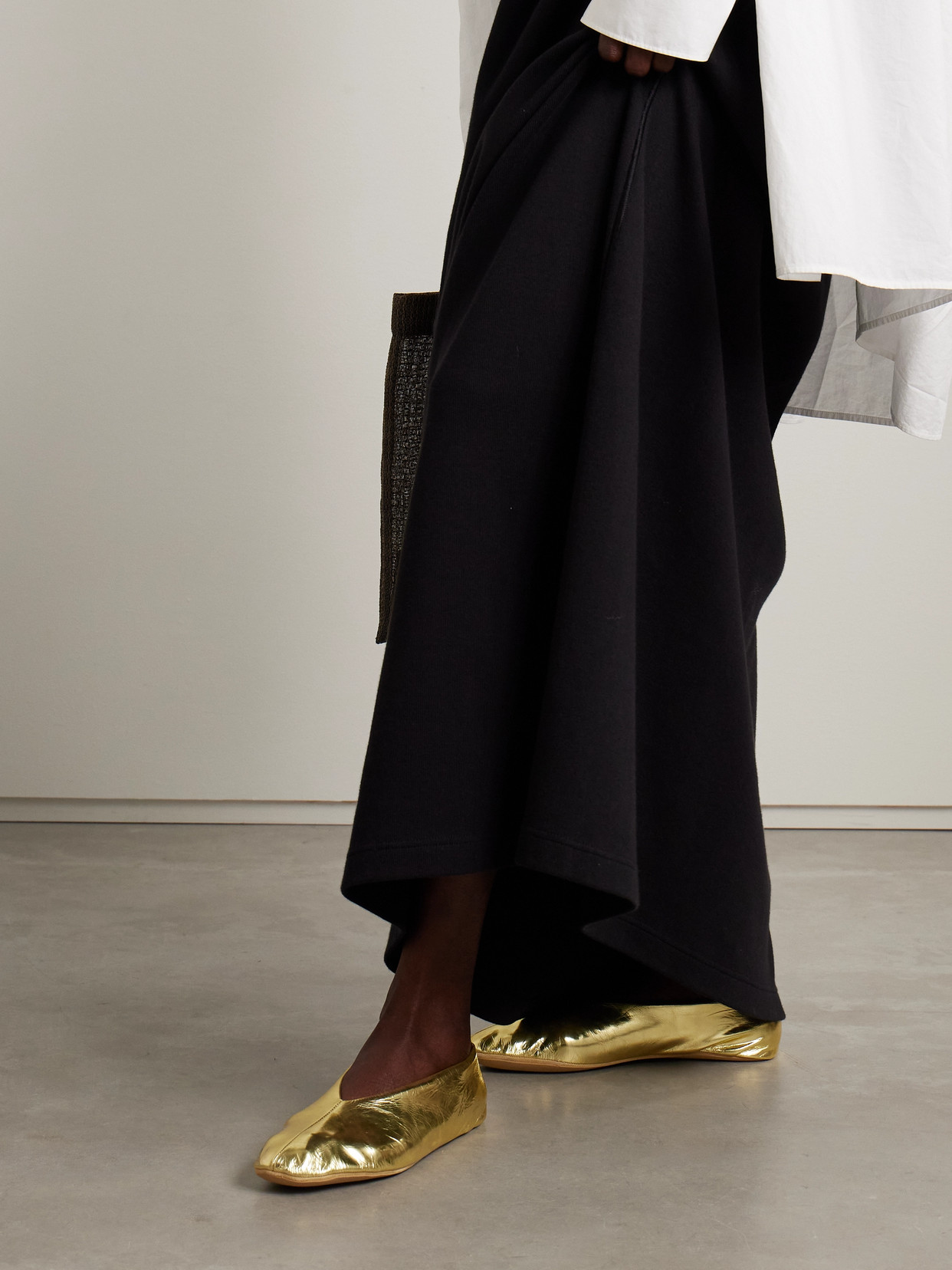 The Row Stella Metallic Crinkled-leather Ballet Flats