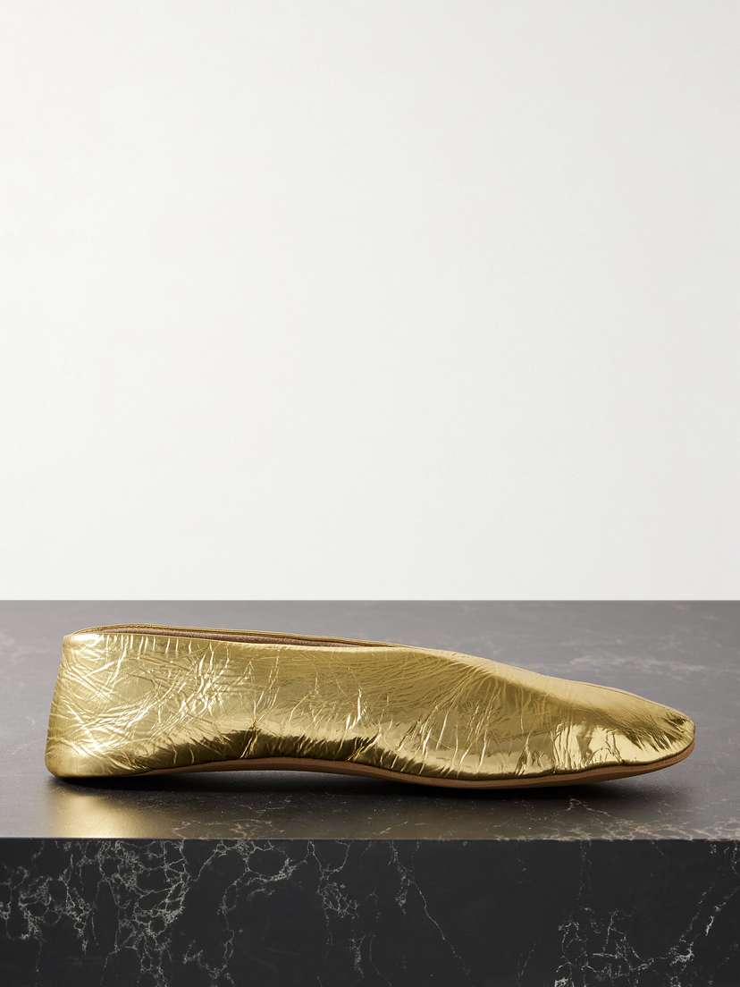 The Row Stella Metallic Crinkled-leather Ballet Flats