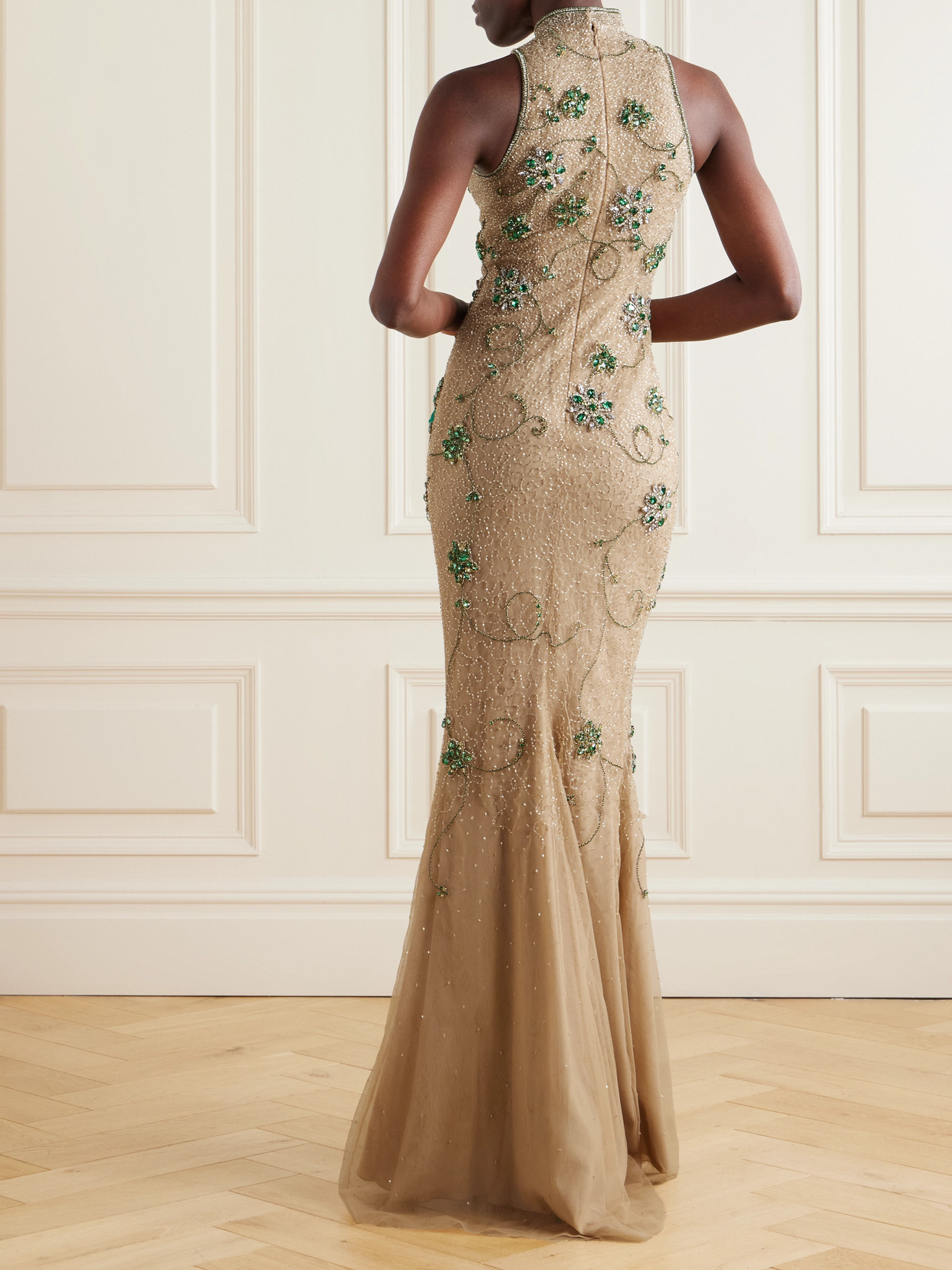 GEORGES HOBEIKA BEAD AND CRYSTAL-EMBELLISHED SILK-BLEND TULLE GOWN