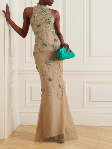 GEORGES HOBEIKA Bead and crystal-embellished silk-blend tulle gown
