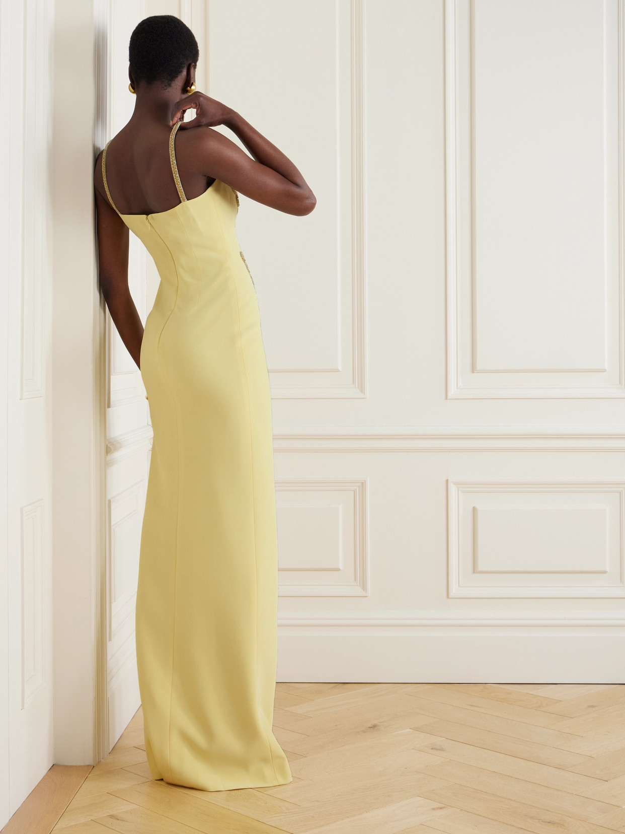 GEORGES HOBEIKA EMBELLISHED SILK-BLEND CREPE GOWN