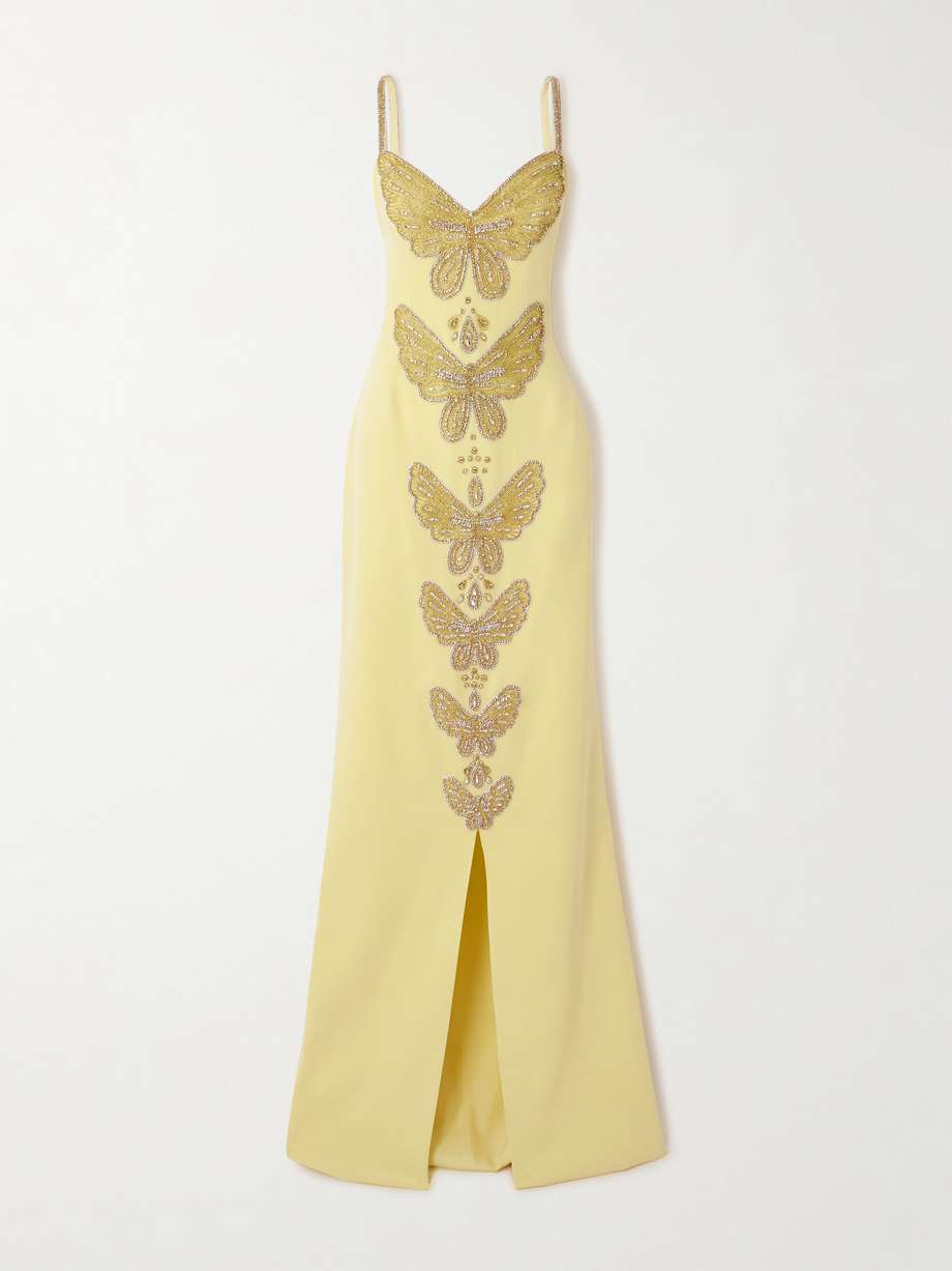 embellished silk-blend crepe gown