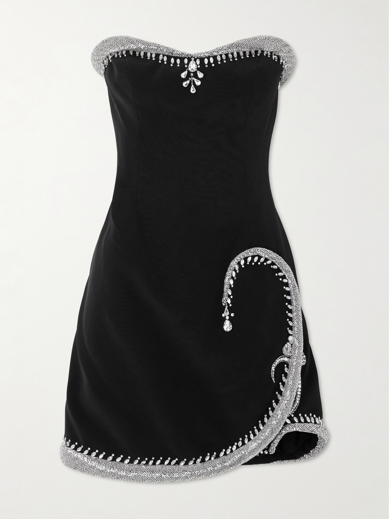 Georges Hobeika Strapless Crystal-embellished Silk-blend Crepe Mini Dress In Black