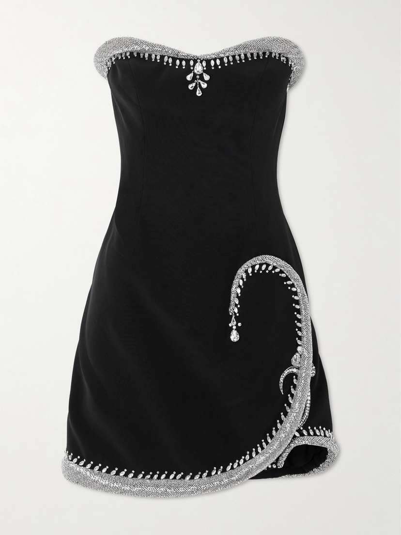 Georges Hobeika Strapless Crystal-embellished Silk-blend Crepe Mini Dress