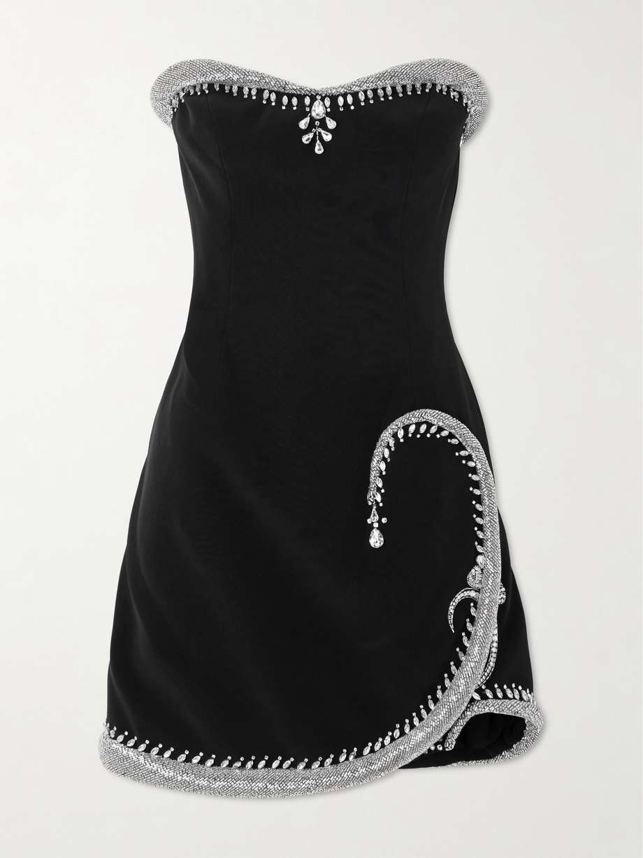 strapless crystal-embellished silk-blend crepe mini dress