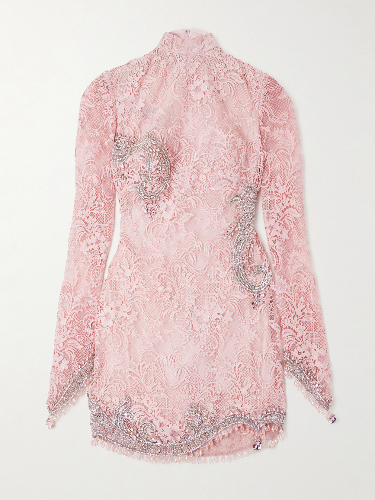 Georges Hobeika Embellished Silk-blend Guipure Lace Mini Dress In Pink