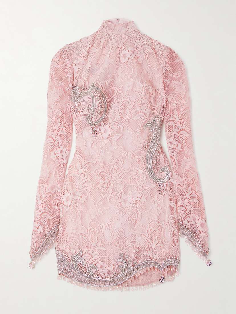 Georges Hobeika Embellished Silk-blend Guipure Lace Mini Dress
