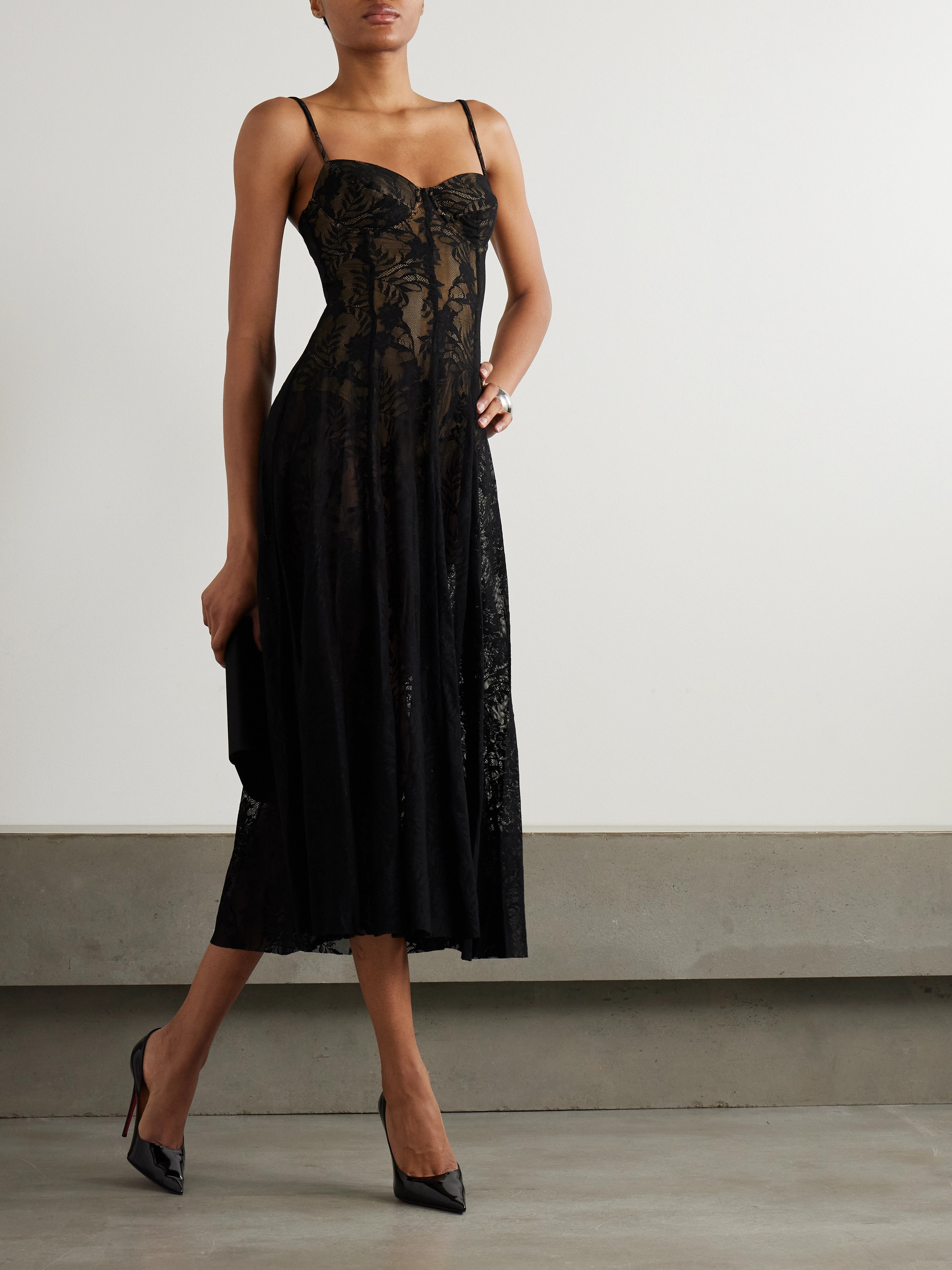Norma Kamali Stretch-lace midi dress
