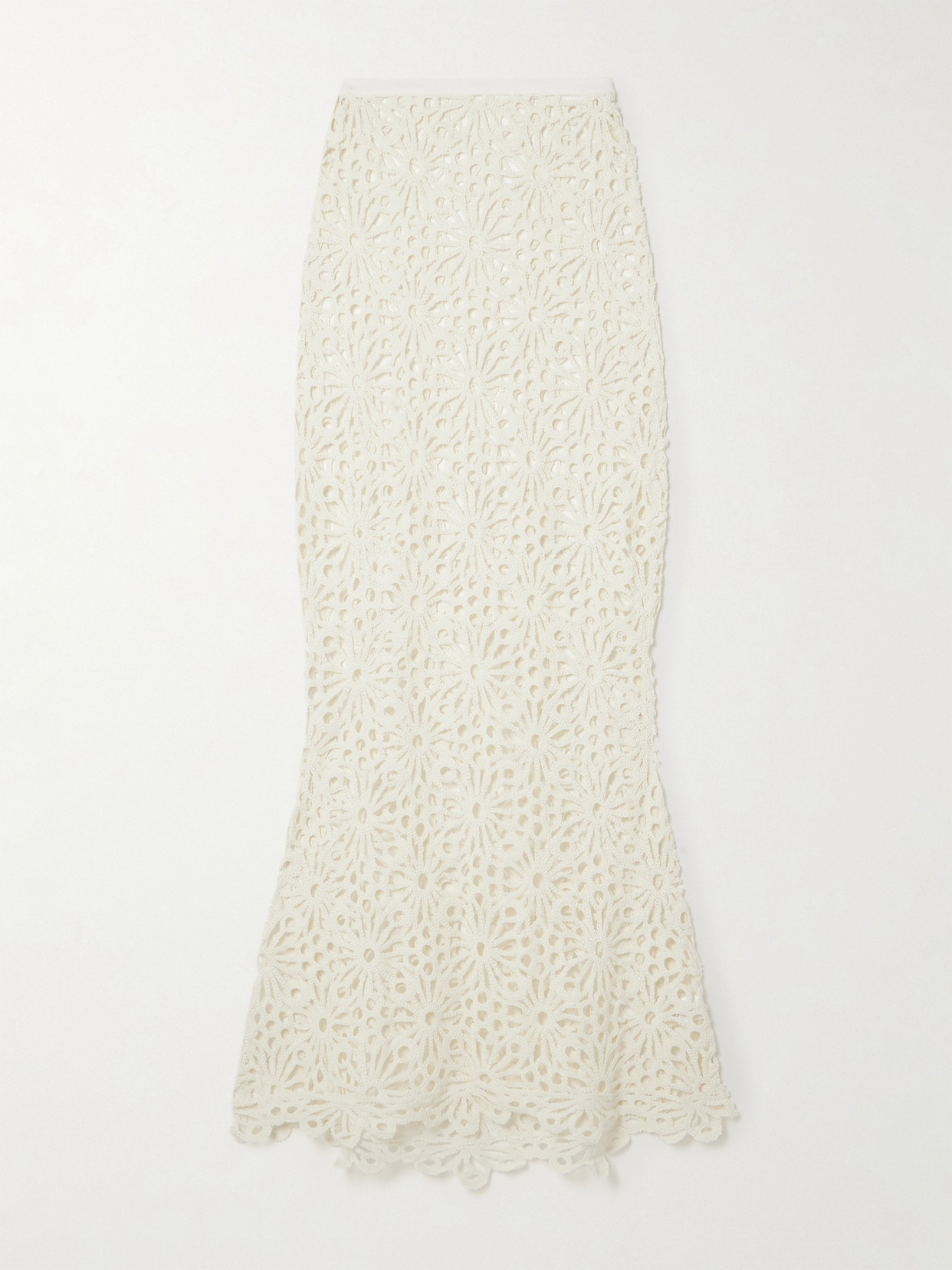 Norma Kamali Obie Stretch Crepe-trimmed Open-knit Cotton-blend Maxi Skirt In Cream