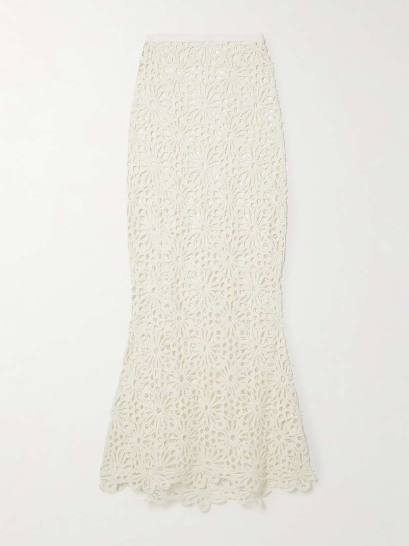 Norma Kamali Obie Stretch Crepe-trimmed Open-knit Cotton-blend Maxi Skirt