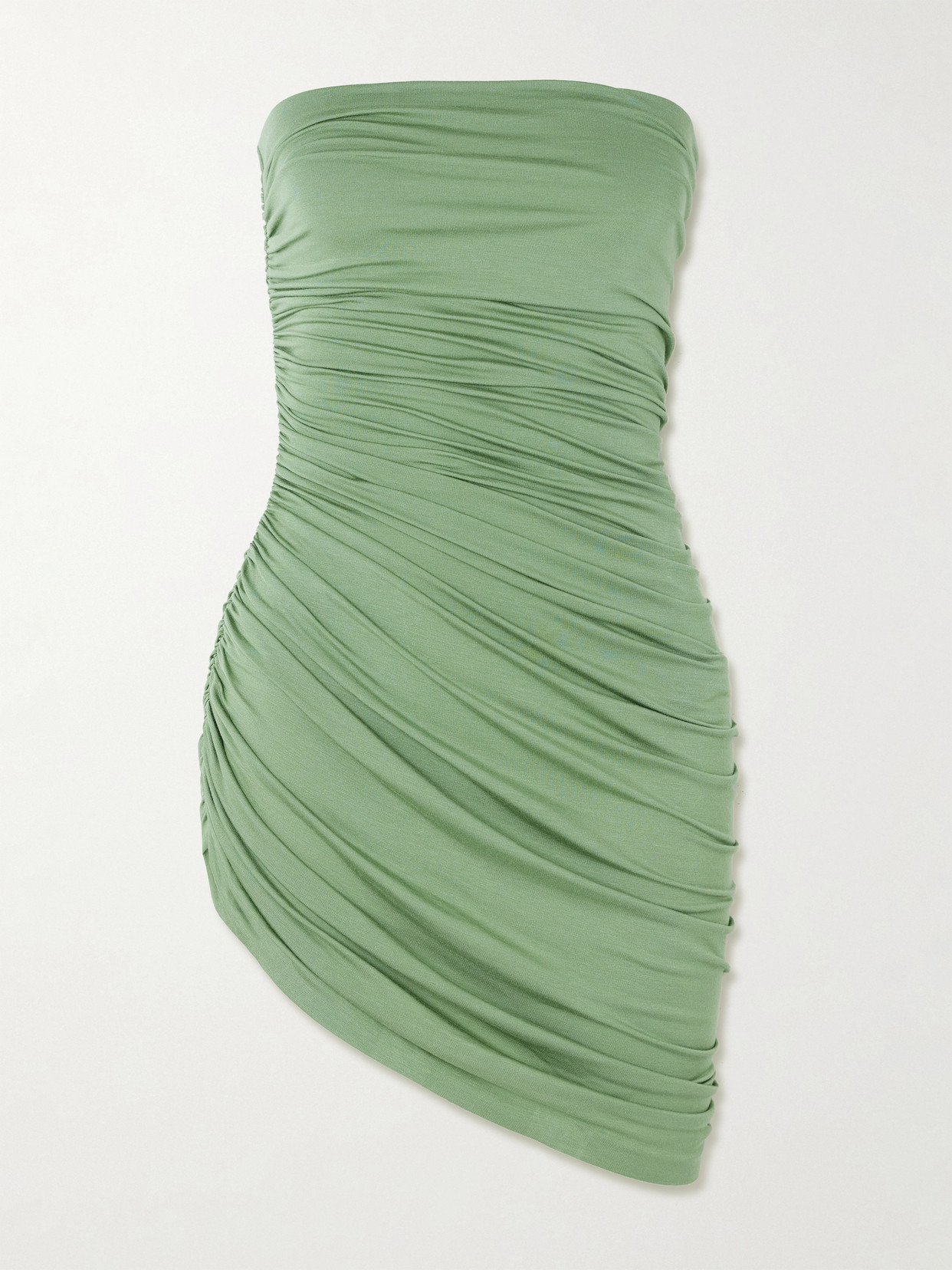 Norma Kamali Diana Strapless Draped Stretch-jersey Mini Dress In Green