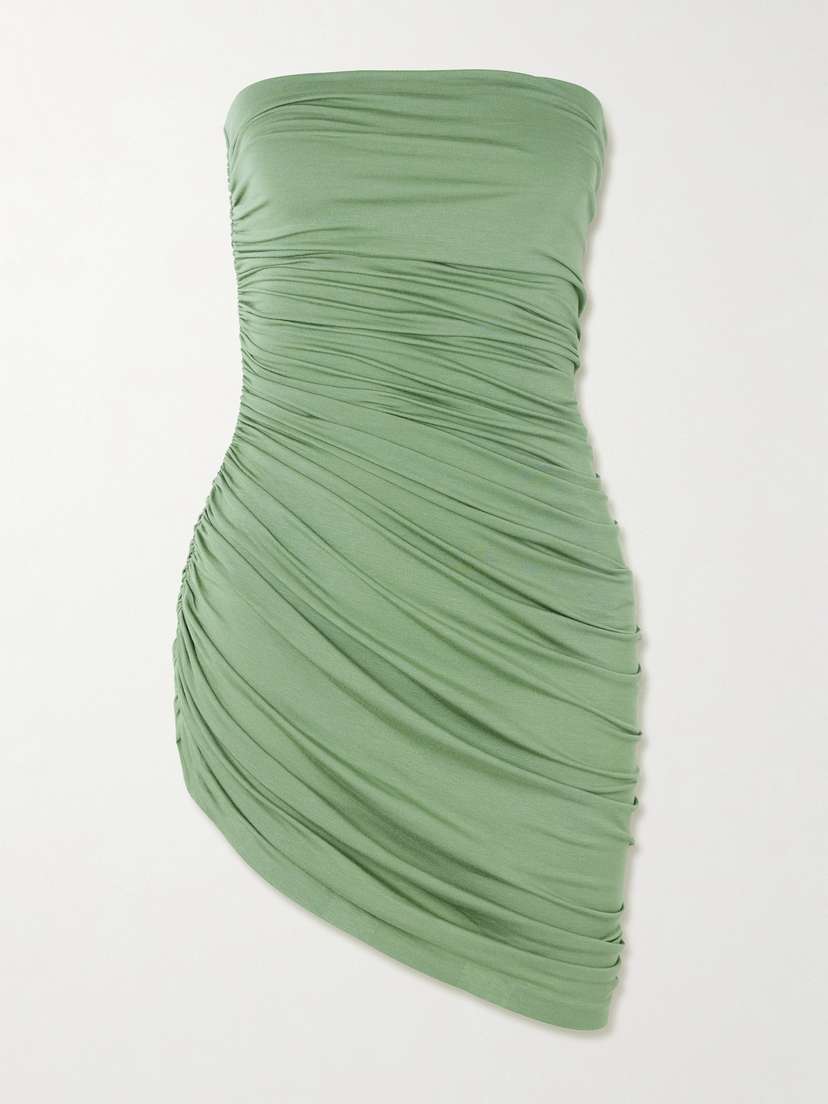 Norma Kamali Diana Strapless Draped Stretch-jersey Mini Dress