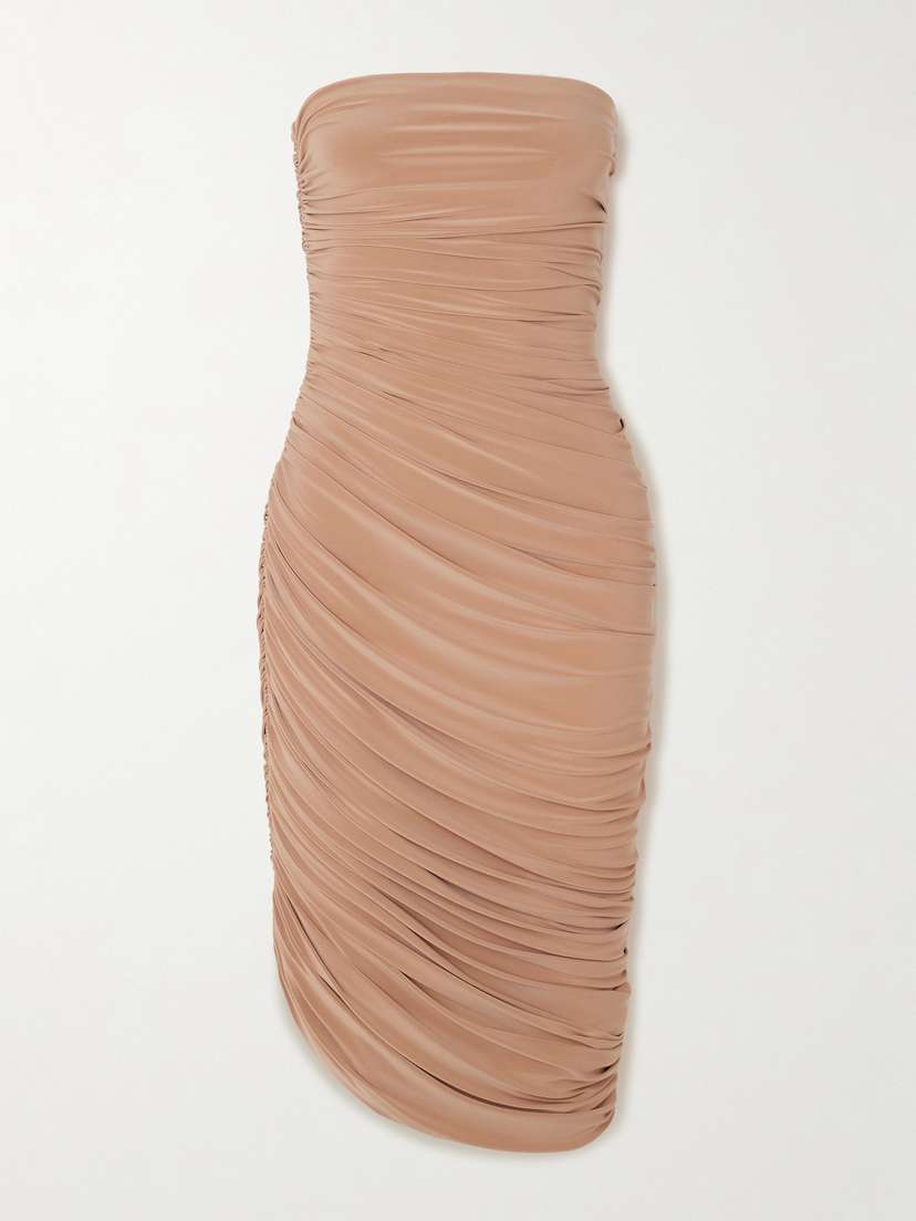Norma Kamali Diana Strapless Draped Stretch-jersey Midi Dress