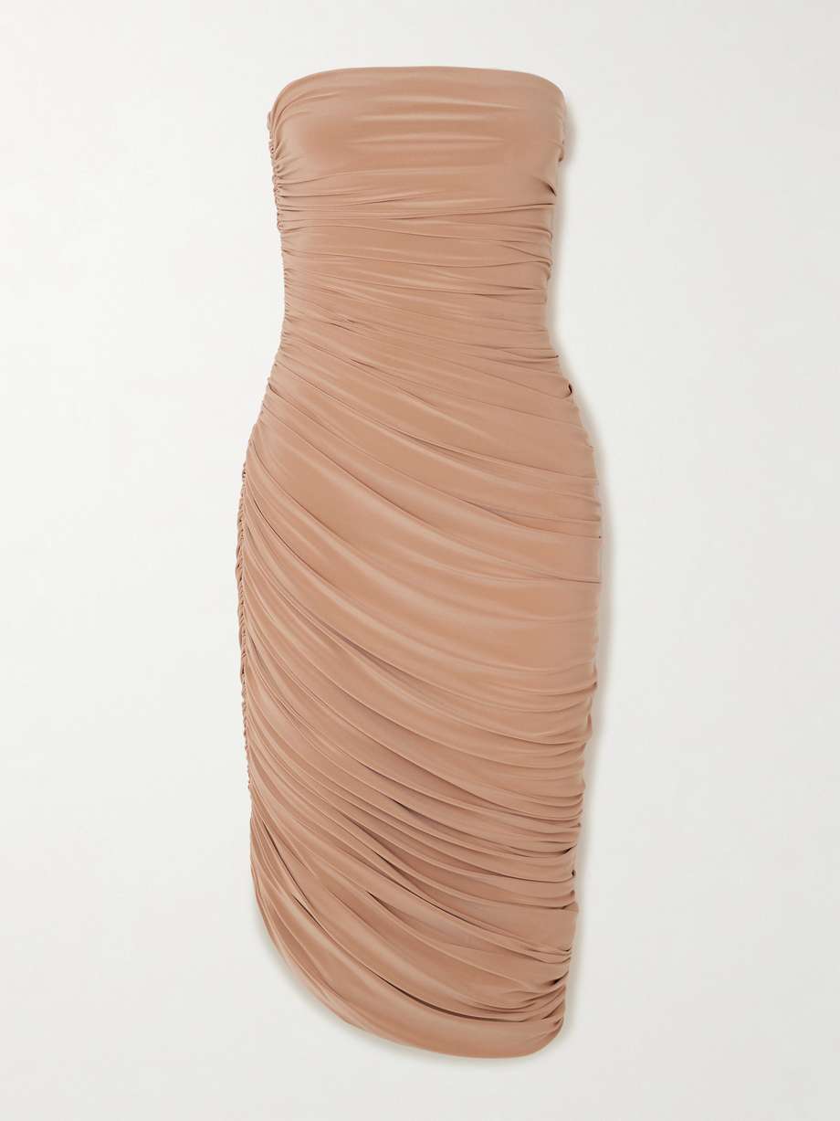 diana strapless draped stretch-jersey midi dress