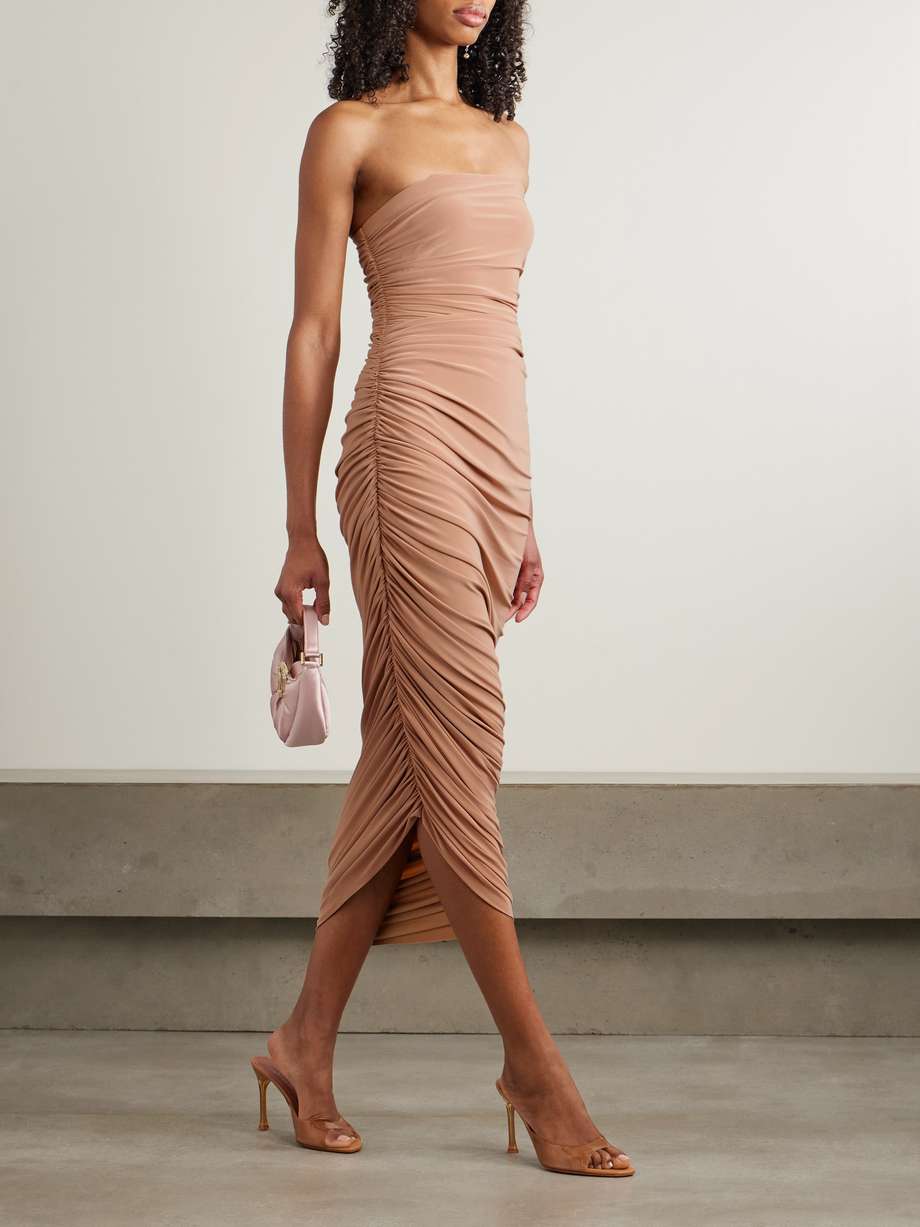 diana strapless draped stretch-jersey midi dress