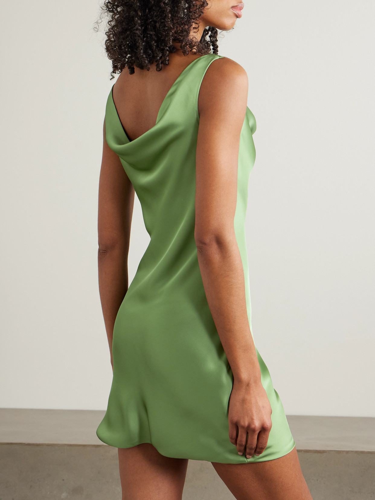 Norma Kamali Maria Draped Satin Mini Dress In Green