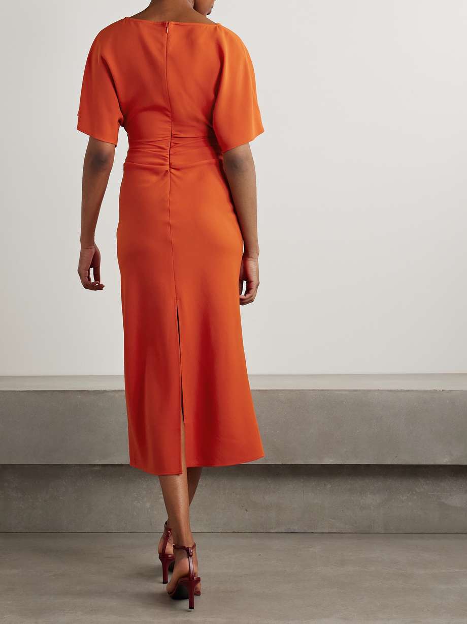 amelie ruched crepe midi dress