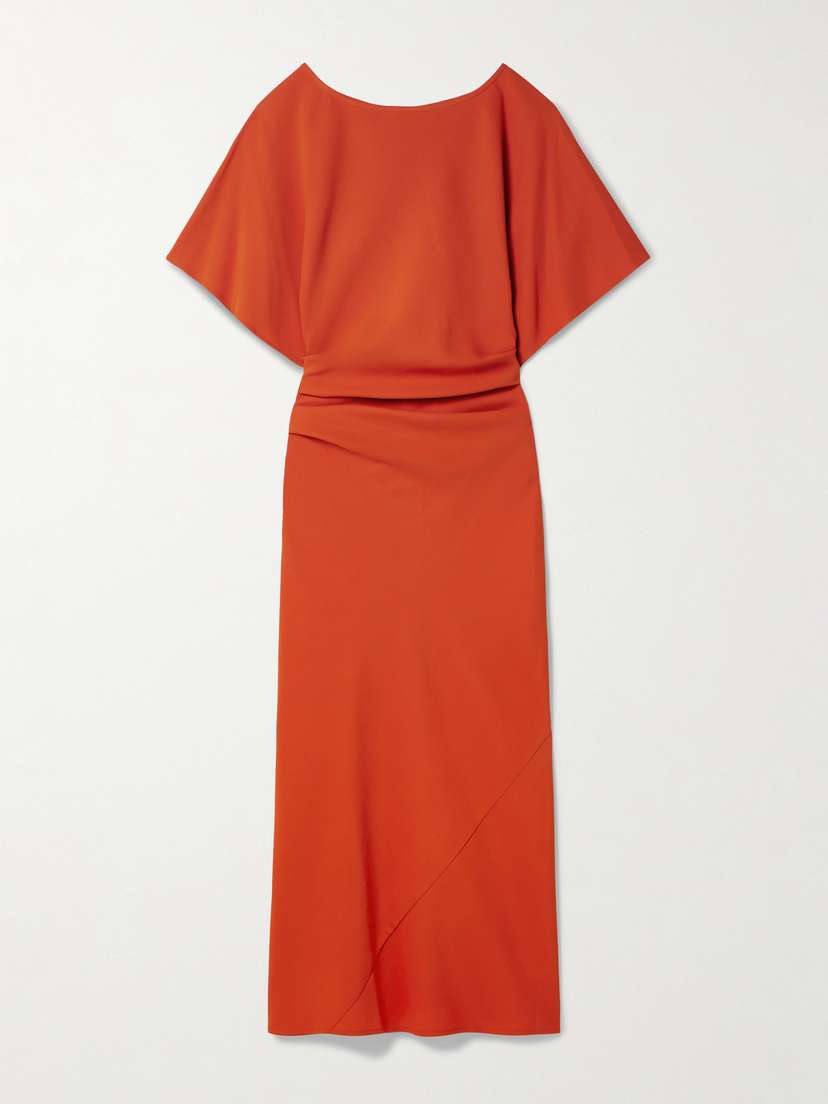 Staud Amelie Ruched Crepe Midi Dress