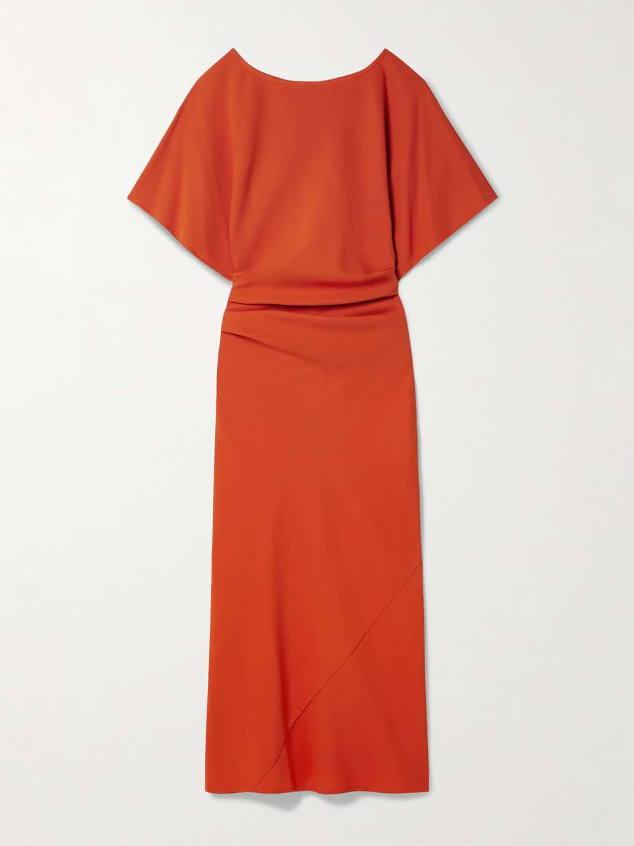 amelie ruched crepe midi dress
