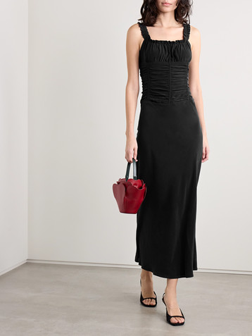 Staud Nic ruched washed-silk maxi dress