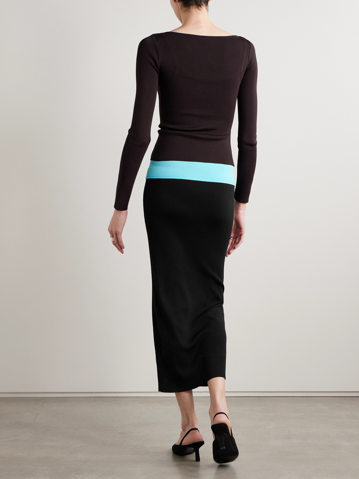 Staud Carilo Layered Stretch-knit Midi Dress In Black