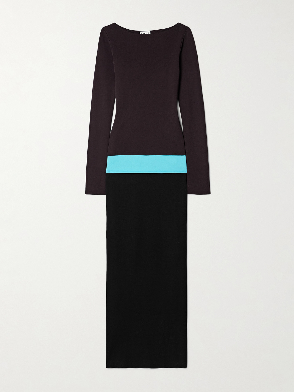 Staud Carilo Layered Stretch-knit Midi Dress In Black