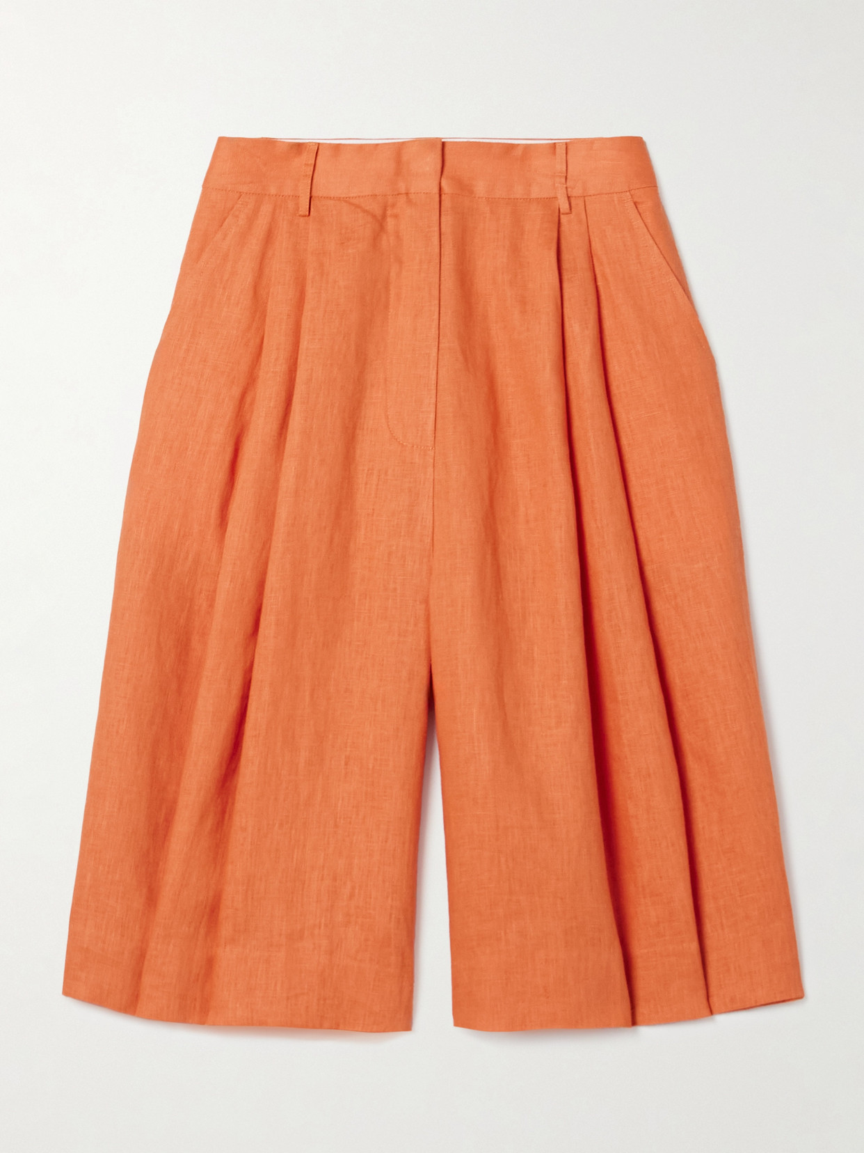 Staud Cruz Linen Shorts Apricot In Orange