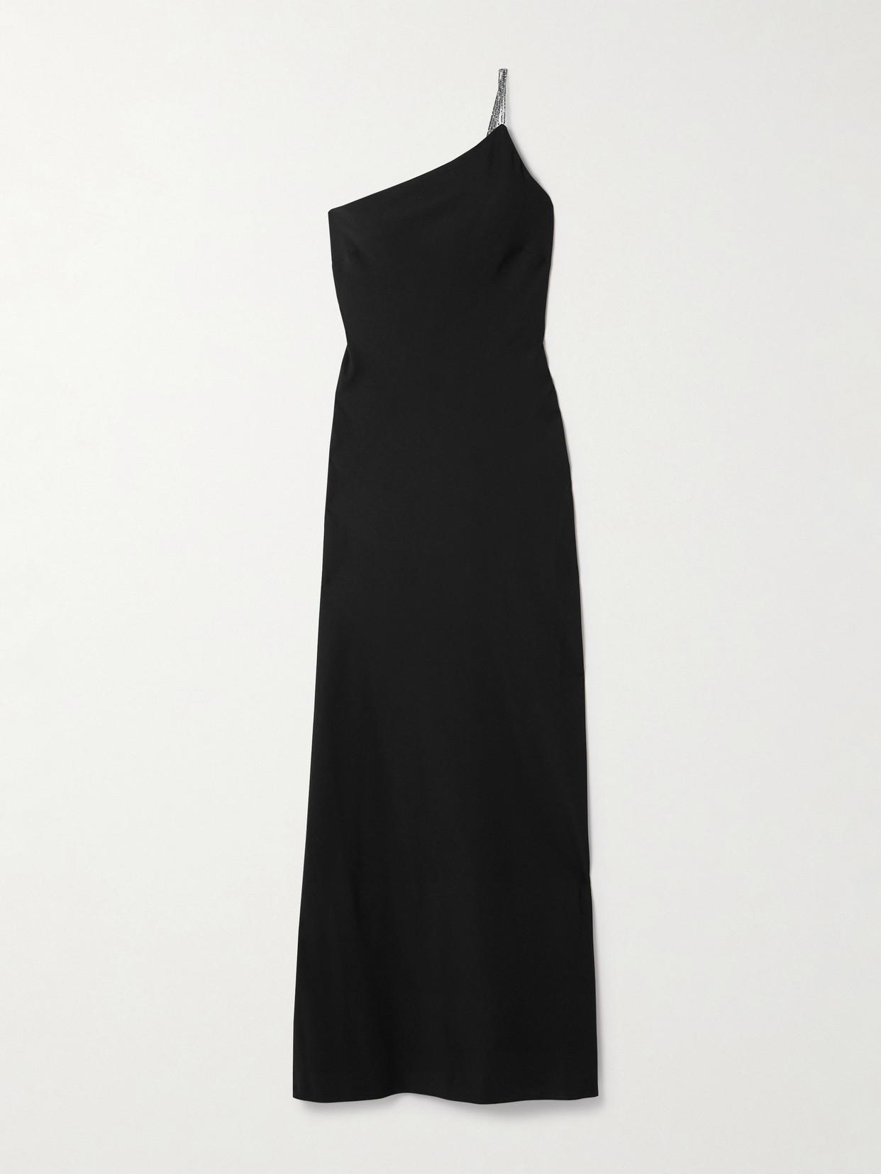 Staud Elodie One-shoulder Crystal-embellished Crepe Gown In Black