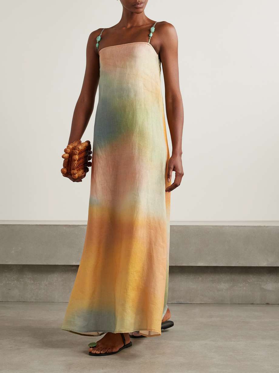 laura bead-embellished linen maxi dress