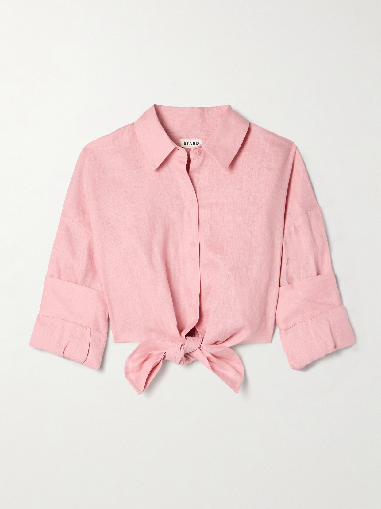 STAUD LISA TIE-FRONT CROPPED LINEN TOP
